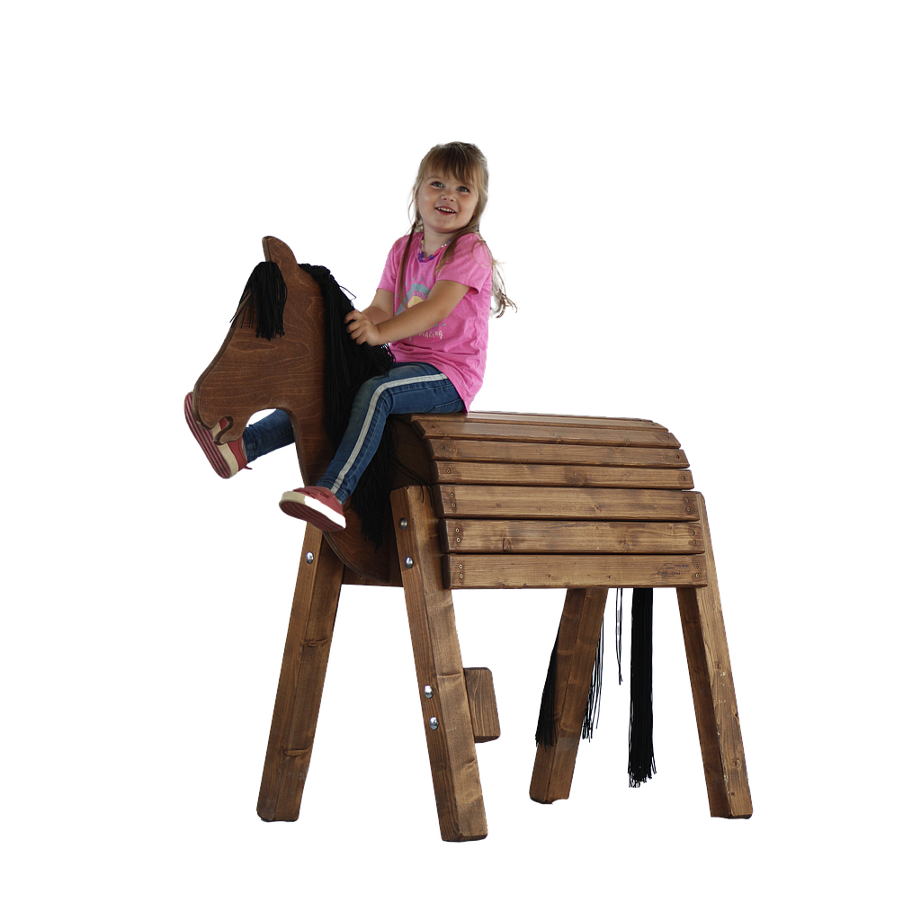 Rico - das Ross, 90cm, Schweif und Mähne schwarz Holzpferd incl. Bodenverankerung*#***°°´°°*